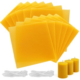 GBACHOOSE 24PCS Beeswax Candle Making Kit 8x8 Inch Beeswax Sheets for Candle Making, Beeswaxs Sheets Create Your Own Unique Candles (Natural Yellow Color)