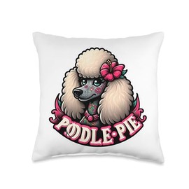 Cute Poodle Stuff Funny Poodle Owner Lover Tattoo Art Pink Throw Pillow