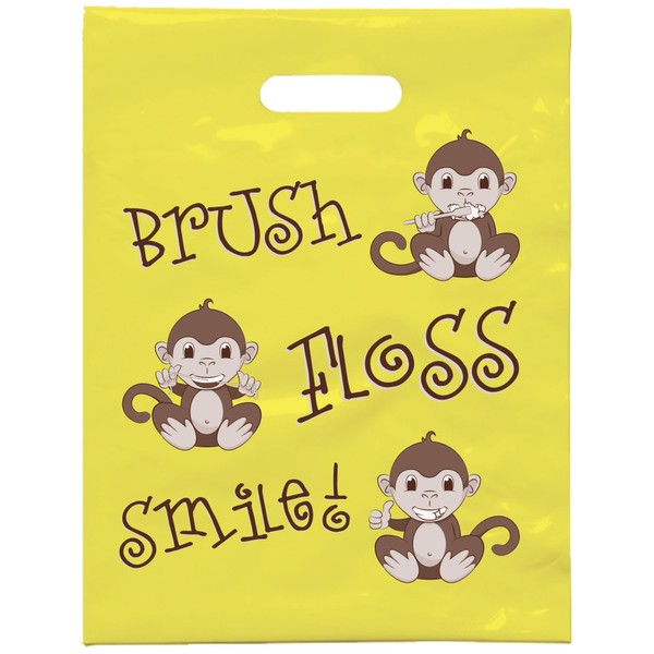 Practicon 1109659 Brush Floss Smile Monkey Bag, 9" x 12" (Pack of 100)