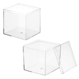 YELARXI Acrylic Box with Lid, 2.56 x 2.56 x 2.56 in Acrylic Display Case Plastic Square Cube Container Storage Holder Stackable Bins for Cosmetic Collectible Candy Jewelry(2 Pack, Clear)