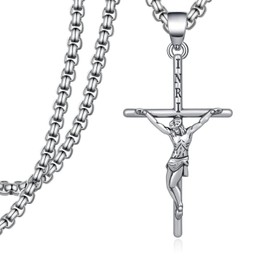 Tiaxiemo Crucifix Necklace 925 Sterling Sliver Jesus Cross Necklace Christian Jewelry Gifts for Men
