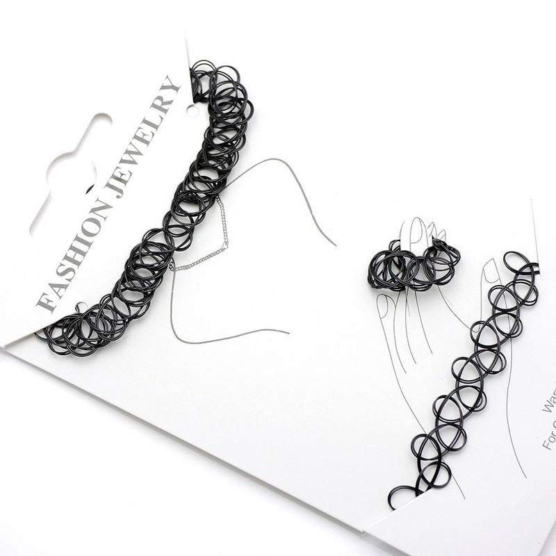 Tattoo Choker Elastic Stretch Necklace Ring Bracelet Retro Henna Vintage