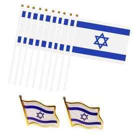 Small Israel Flags on Stick, Israeli Stick Flags Hand Held Small Miniature Israel Flags 5x8 Inch with 12 inch White Pole (10pc)