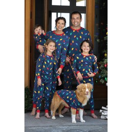 PajamaGram Matching Christmas PJs for Family, Christmas Lights, Mens Large Blue