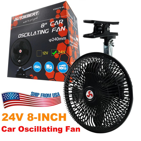 XUKEY 8'' 24V Portable Car Summer Cooling Fan Oscillating Rotatable