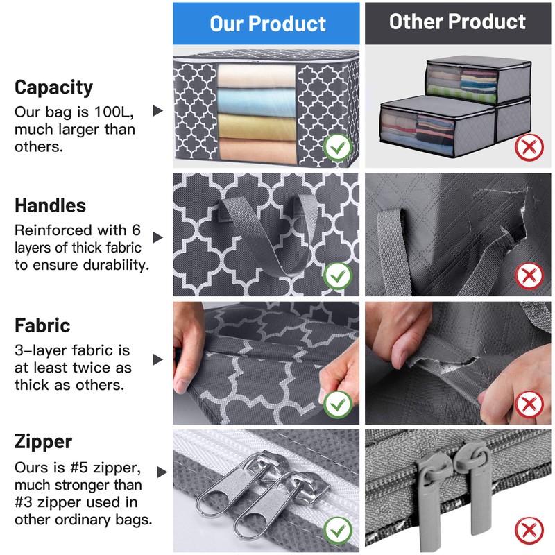 WISELIFE Storage Bags, Large Blanket Clothes Organization and Storage Containers