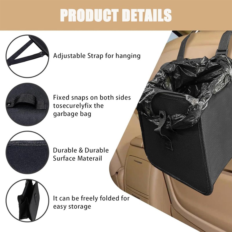 3 Gallons Foldable Car Trash Can - Large Capacity Waterproof