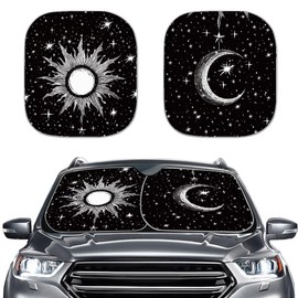 Coldinair Sun Moon Front Windshield Shade 2Pcs Sunshade for Car Windshield Folding Car Accessories for Truck SUV Sun Visor Protector Car Sunshade,Black, Medium