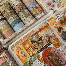 Songdao Retro Washi Tape Set, 24 Rolls Decorative Antique Masking Tapes Vintage Tape Colourful for Art, DIY Crafts, Diary, Planner, Scrapbook, Packaging (7-Daily Vintage)