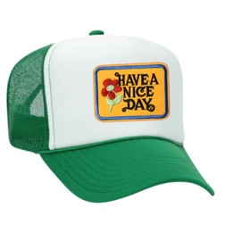 Have A Nice Day Vintage Patch Trucker Hat (Green/White)