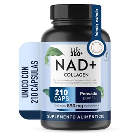 Life 360+ NAD+ | 210 Cápsulas| NAD (Nicotinamida Adenina Dinucleótido), Colágeno hidrolizado y estereato de magnesio| Suplementos Alimenticios | Antioxidante.