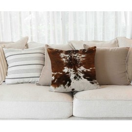 Solekla Decorative Throw Pillow Cover,Tri Color Brown Cowhide Cotton Linen Throw Pillow Case Cushion Cover Home Décor Sofa Decorative Pillow 18 X 18 Inch