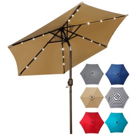 Blissun 7.5 ft Solar Umbrella, 18 LED Lighted Patio Umbrella, Table Market Um...