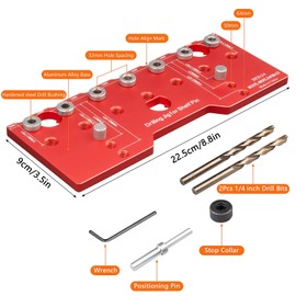 Shelf Pin Jig, 1/4 Inch Shelf Pin Drilling Jig, Aluminum Alloy Cabinet Hole Drilling Template for Straight Holes Woodworking, Cabinet Hardware Jig