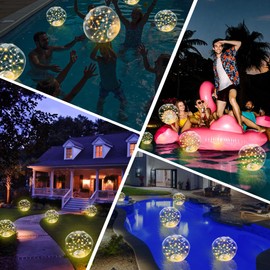 WIND STAR Solar Floating Pool Lights, 14 Inch Inflatable Glow Ball Lights Warm White for Pond Garden Yard Party Decor, 2 Pack