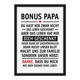 Bonus Dad Gift Step Dad Gift Idea Father's Day Birthday Gift Bonus Dad Birthday Thank You Saying Poster Picture with Wooden Frame for Kitchen, A4, Black