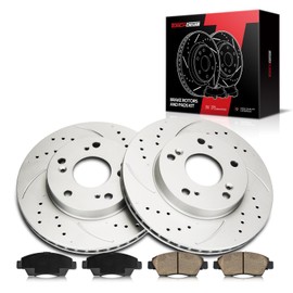 Torchbeam 31601+D948 Front Drilled and Slotted Brake Rotor and Ceramic Brake Pad Set Kit for 2013-2014 ILX, 2012-2014 Civic, Brake Pads and Rotors Kit, 6pcs