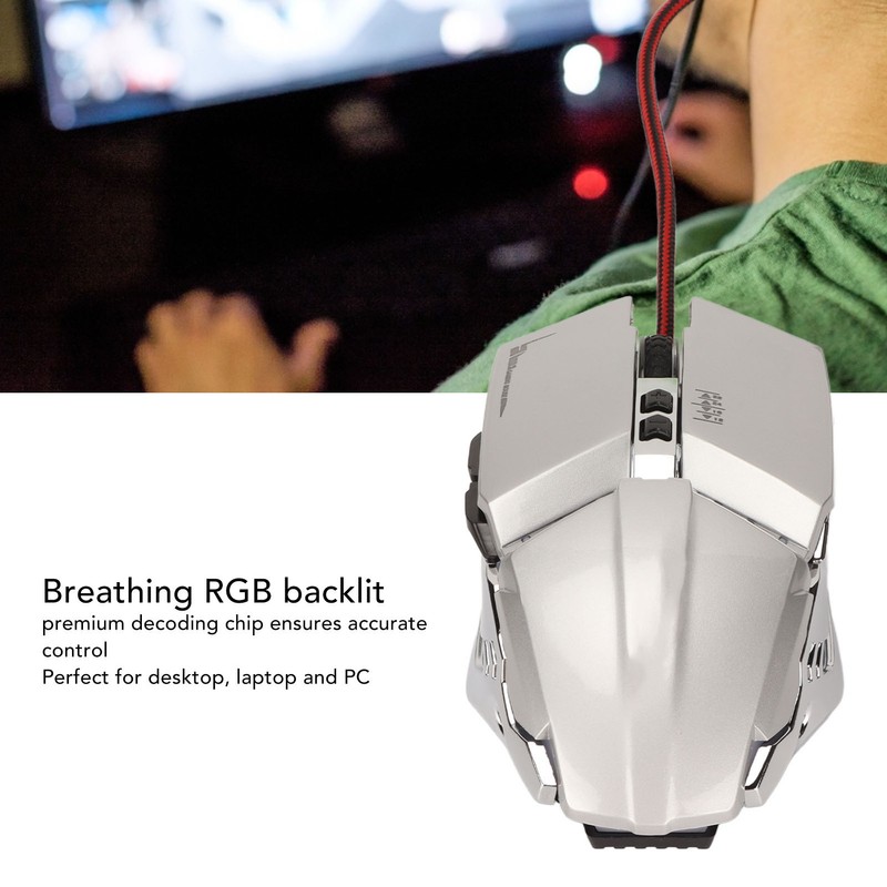 Gaming Mouse Ergonomic Design 4 DPI Adjustable Breathing RBG Backlit