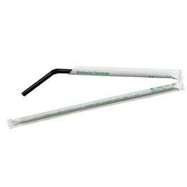 Flexible Straws [Biomass 25] Flex Straws 0.2 inch (6 mm) x 8.3 inches (210 mm) [Paper Packaging] Box of 500 (Black)