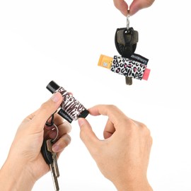 Homakover 4 Pack Keychain Chapstick Holder, Leopard Pattern - Elastic Band, Fits Most Standard Lip Balm, Quick-Release Clip, Unisex-Adults