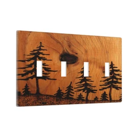 Mountain Forest Wood Wooden 4 Gang Quad Toggle Device Light Switch Cover Wall Plate Decorative Electrical Faceplate Large Size Outlet Light Switch Plate