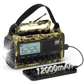 Emergency Weather Radio,12000mAh/44400mWh Solar Hand Crank AUTO NOAA Alert/AM/FM/SW Shortwave Radio with Type-C Charger, Battery Operated Radio,Reading Lamp, SOS & Flashlight for Emergencies