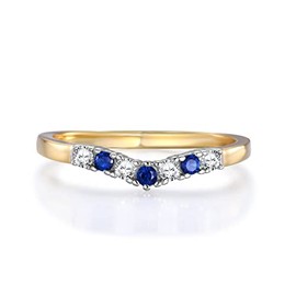 Ladies 9 Carat Gold on Sterling 925 Silver Blue and White Sapphire Wishbone Ring (O)