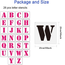 LYPER 10 x 10 inch Letter Stencils Set, 26 Pieces Plastic Reusable Spraying Alphabet Stencils Learning Templates Learning Templates for Painting Wooden Wall Home Decor, DIY Craft Projects, Family