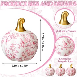 DoubleFill 6 Pcs Pink Ceramic Chinoiserie Pumpkins Fall Farmhouse Table Centerpiece Porcelain Pumpkin Tiered Tray and Mantel Ornaments for Indoor Thanksgiving Autumn Decor