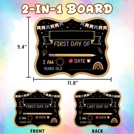 JUESMOS Boho First and Last Day of School Board Sign 9.4"x11.8" Back to School Sign for Kids Girls Boys Reusable Chalkboard Signs for 1st Day of Kindergarten Preschool Photo Props Signs