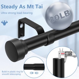 HEI! DEAR 2 Pack Black Curtain Rods for Windows 28 to 48 Inch (2.3-4ft), 1 Inch Adjustable Curtain Rod,Heavy Duty Curtain Rods,Thicken Sturdy Drapery Rods,Telescoping Window Curtain Rod, Black