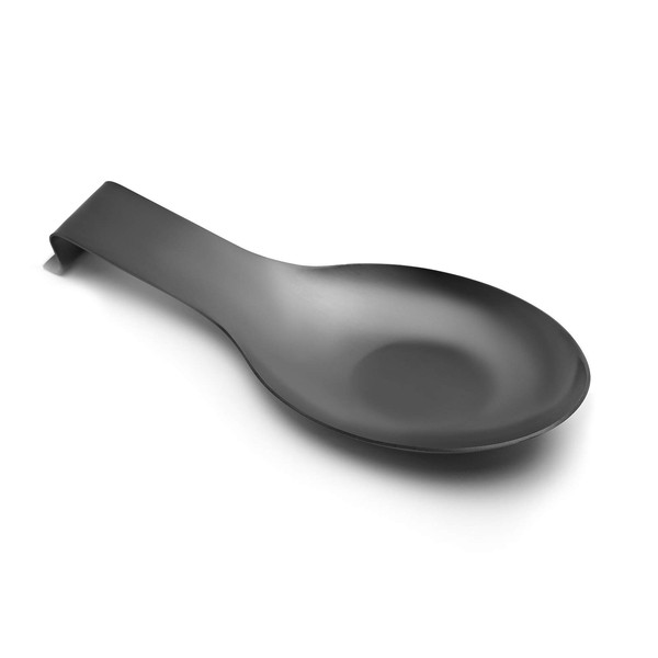 Pretty Jolly Stainless Steel Black Spoon Rest for Kitchen Counter Cooking Utensil Rest Spoon Ladle Holder for Stove Top Rust Resistant Large Size Spatula Rest Dishwasher Safe 9.61 x 3.74 Inch(1PCS)