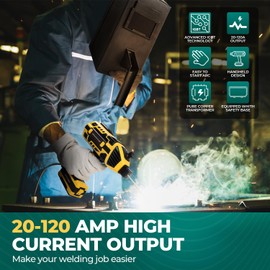 Portable Welder Machine 110V Handheld Welder Machine with IGBT Inverter 6 Variable Current Adjustment 20-120Amp Output Handheld ARC Welder for 1/16"-1/8" All Size Welding Rods