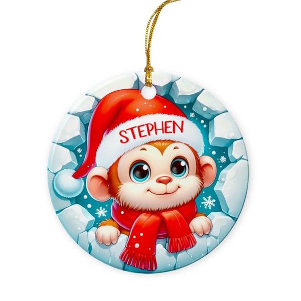 Personalized 3D Monkey Break The Wall Ornament Christmas 2024, Monkey