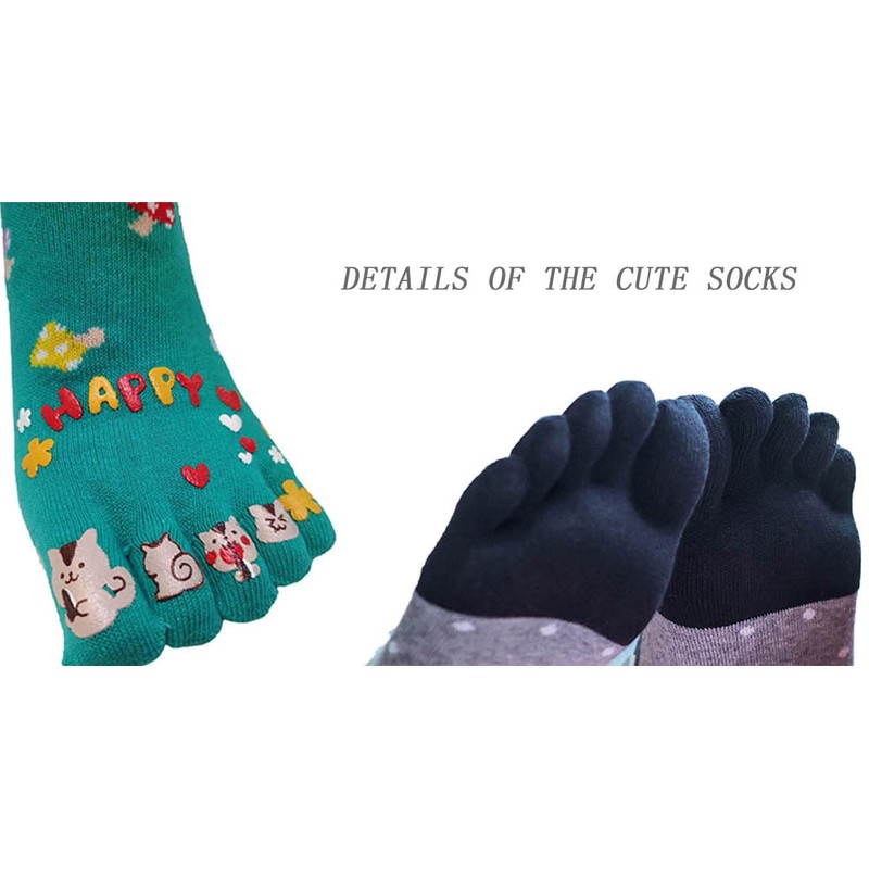 IXITON Women's Toe Socks Five Fingers Socks Cute animal pattern