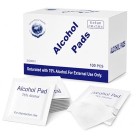 Almohadillas de preparación de alcohol, rodajas de algodón con 75% de alcohol, 100 almohadillas de gasa envueltas individualmente, toallitas húmedas, 