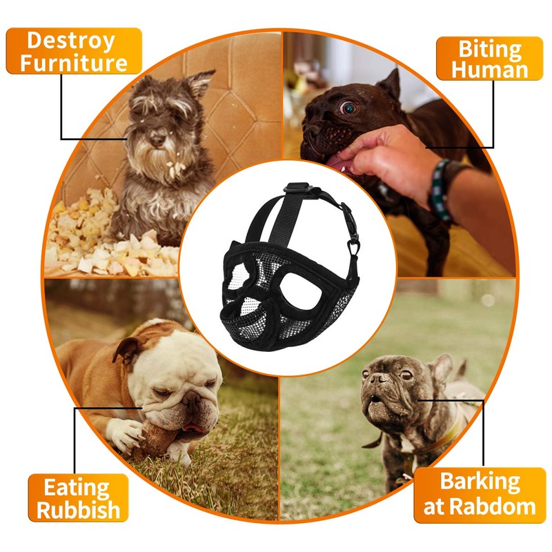 Short Snout Dog Muzzle - Adjustable Breathable Mesh Bulldog Muzzle,