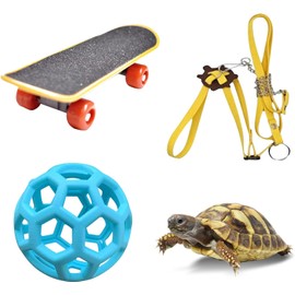 BFSYRR Tortoise Toys, Adjustable Leash and Skateboard, Tortoise Treat Ball, Turtle Parrot Training Skateboard Feeding Balls Vegetable Grass, Funny Playing Interaction Toys for Small Animals Pets