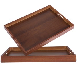 HANLANXUE 2 Pcs 17 Inch Acacia Wood Serving Trays with Handles, Large