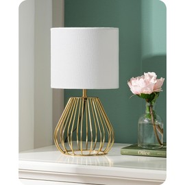 EDISHINE EDISHINE Nachttischlampe, Moderne Tischlampe Industrial mit E14 Leuchtmittel, Vintage Tischleuchte, fr Schlafzimmer, Wohnzimmer, Wei? & Gold