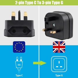 EU Plug to UK Socket Adaptor, EU to UK Plug Adaptor with 5A Fuse, Type C EU Plug to Type G UK Socket, 2 Pin EU Plug to 3 Pin UK Adapter Socket for Home, Travel, Hotel, Business Trip,
