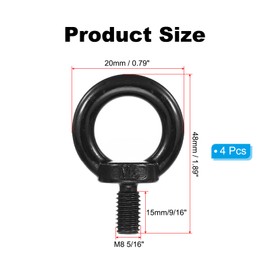 PATIKIL Lifting Eye Bolts M8 X15mm / 5/16" x 9/16", 4 Pcs 304 Stainless Steel Shoulder Ring Threaded Screw Machinery Shoulder Eyebolt for Lifting Hanging, Black