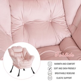 Furlide Lazy Chair with Ottoman, Modern Chair with Folding Footrest, Lounge Accent Chair, Comfortable Reading Chair, Oversized Armchairs for Bedroom, Study, Living Room, Courtyard (Pink)