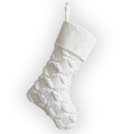 Anshome Large Christmas Stockings, White Plush Velvet Faux Fur Xmas Stocking Decoration Vintage Winter Hanging Stockings Ornaments for Family Holiday Season Decor