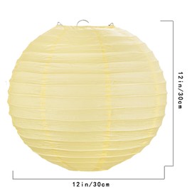 YJUQ Chinese Japanese Style Paper Lanterns, Set of 7 (Light Yellow, 12inch)