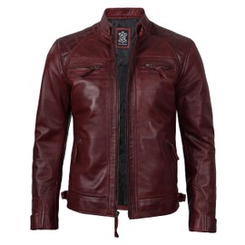 Mens Leather Jacket Maroon - Maroon Jackets for Men | [1100104] D1 Maroon, L