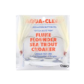 Aqua-Clear, Hi-Lo Hair Teaser Rig, Flounder/Fluke/Seatrout/Croaker, 3/0 Nickel Wide Gap Hook, 40 lb / 18.1 kg GS Mono, T-Standoff, White Hair, Silver Holographic Minnow