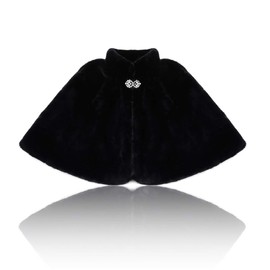 Flimire Women's Faux Fur Shawl and Wrap Bridal Wedding Stole Shrug Winter Fur Scarf Wrap for Brides and Bridesmaids (Black)