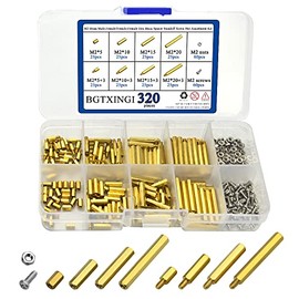 BGTXINGI 320Pcs M2 Brass Male-Female/Female-Female Hex Brass Spacer Standoff Screw Nut Assortment Kit and Stainless Steel Screw Nut Set (Brass M2)