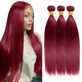 26 28 30 inch CnumGunm Burgundy Bundles Dark Burgundy Straight Bundles Human Hair Red Straight Human Hair Bundle